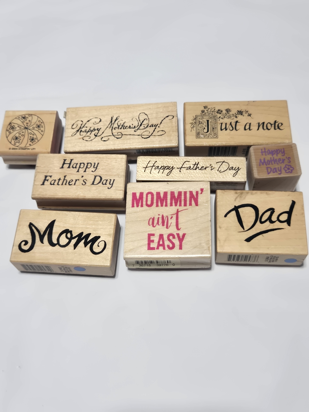 Lot 23- Assorted Mother's & Father's Day Wood Stamp Set